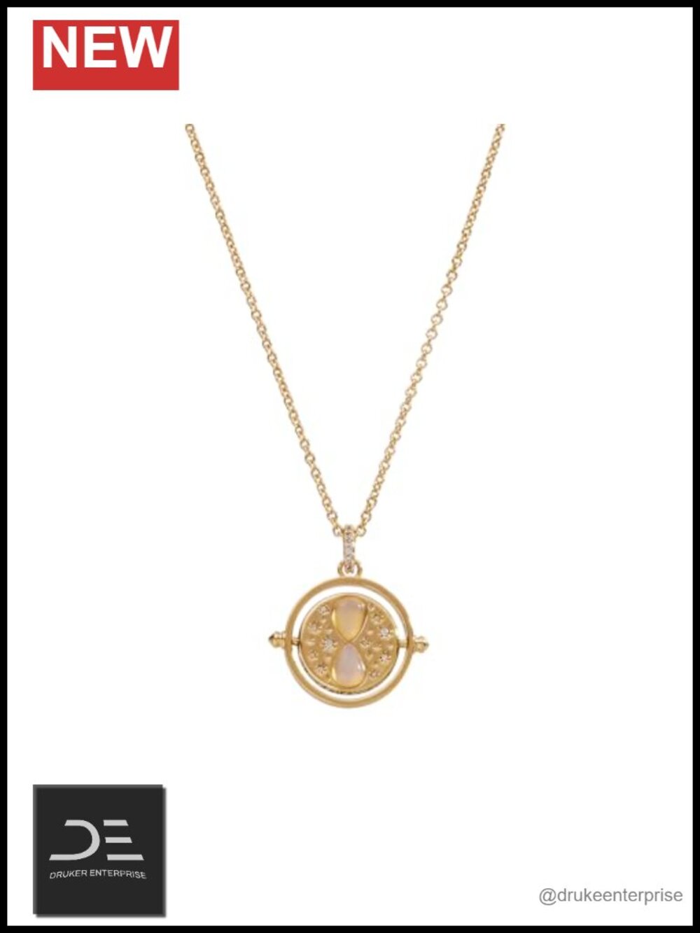 Harry Potter Time Turner Pendant Necklace Brass Gold Witch Jewelry